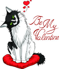 St. Valentine's Day Cat vector illustration with lettering