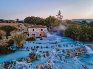 Toscane Italy, natural spa with waterfalls and hot springs at Saturnia thermal baths, Grosseto,...
