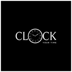 text clock logo vector illustration, negative space clock logo