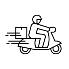 Shipping fast delivery man riding motorcycle icon symbol, Pictogram flat outline design for apps and websites, Isolated on white background, Vector illustration