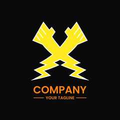 Fototapeta premium letter x or cross hand lightning logo concept. yellow, orange, black and white. flat, simple and modern style. suitable for icon, symbol or sign. such as power and energy logo