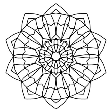 Beautiful black outlines of geometric, symmetric symbol, calming mandala picture. Perfect as a logo, coloring book picture, wall art, etc. Vector graphic in EPS file type, easy to edit.