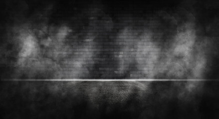 Rays light on brick wall with smoke.