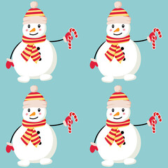 The concept of celebration of the holiday. Paper texture background with a snowman. Decorative print. Background, wrapping paper.Children's wallpaper and fabric