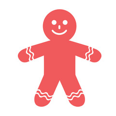 Ginger bread man for Christmas card. Red flat vector icon