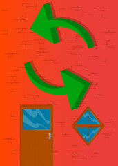 Update icon with front door background. Bar, Cafe or drink establishment front with poster.