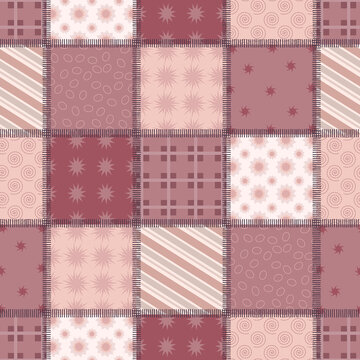 Seamless pattern in the style of patchwork in pastel colors. Pattern from pieces of fabric with a patchwork pattern in beige. For fabric, textile, scrapbook, dish design.