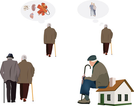 figures of elderly people in solitude alone