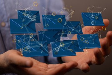 Approved email and spam message displayed on a futuristic interface