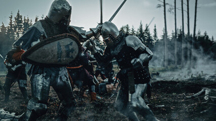 Epic Battlefield: Armies of Medieval Knights Fighting with Swords. Dark Ages Warfare. Action Battle...