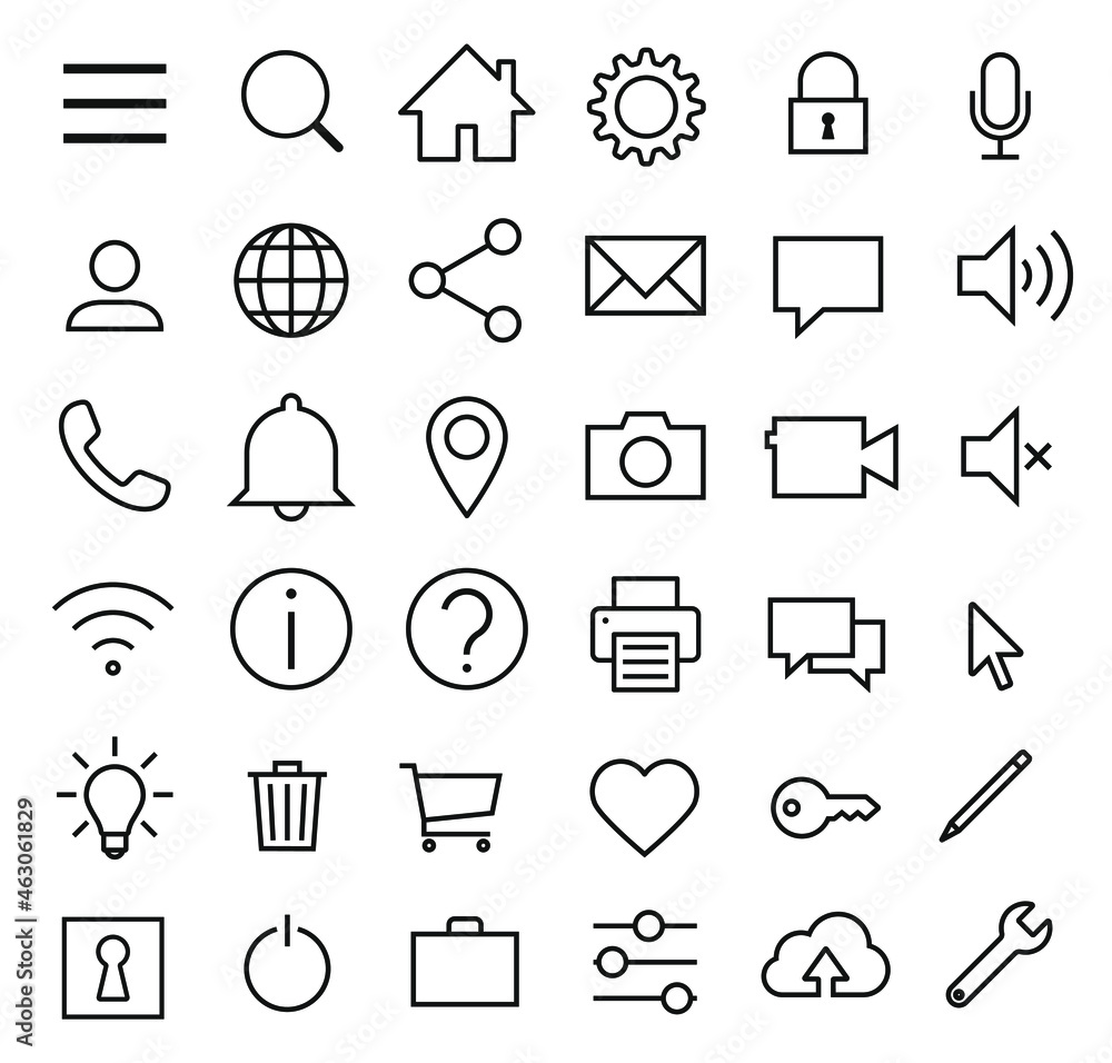 Aufkleber web application interface icon collection. internet page and website vector symbol set. search, home