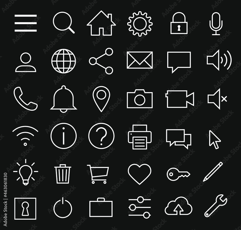 Aufkleber web application interface icon collection. internet page and website vector symbol set. search, home