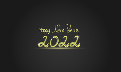 Happy New Year 2022 banner with shiny stars on black background.  Lettering Happy New Year 2022. Shiny  party background with space for text.  Concept for holiday decor, card, poster, banner, flyer