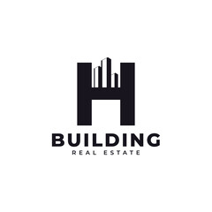 Real Estate Icon. Letter H Construction with Diagram Chart Apartment City Building Logo Design Template Element