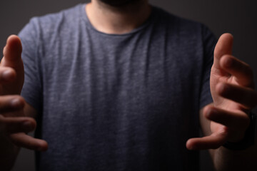 man showing his empty hand.