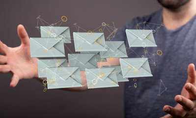  hand using mobile smartphone with email icon, Email concept, copy space