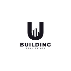 Real Estate Icon. Letter U Construction with Diagram Chart Apartment City Building Logo Design Template Element
