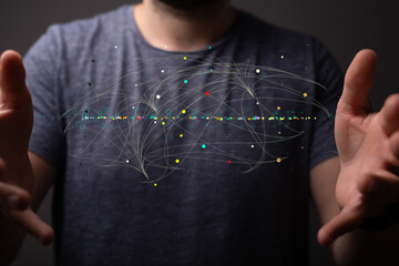 Molecular background with DNA. Network with connecting dots and lines.