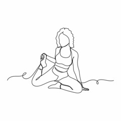 Continuous one single line drawing of healthy active lifestyle gymnastic sport woman in silhouette on a white background. Linear stylized.