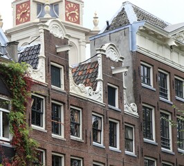 Amsterdam Raamgracht Canal Historic Twin Houses with Decorated Neck Gables, Netherlands