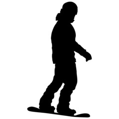Fototapeta na wymiar Black silhouettes snowboarders on white background illustration