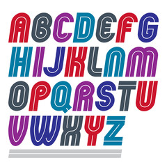 Set of vector rounded bold capital alphabet letters made with white lines, can be used in poster creation for social or commercial announcement