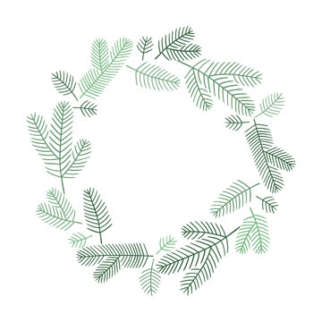 Wreath of hand-drawn spruce. Perfect for Christmas and New Year postcards and decorations. Cozy, festive mood.