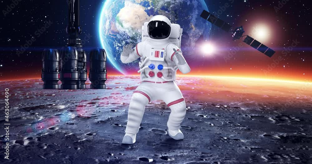 Wall mural an astronaut attacking to an alien. planet earth on background. space and technology related 3d anim