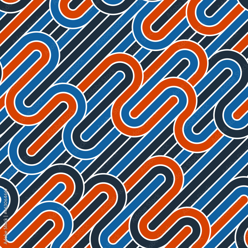 Poster lined seamless vector pattern with twisted lines, geometric abstract background, stripy net, optical