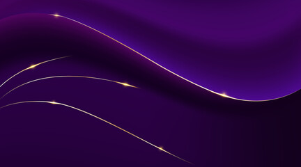 Purple gradient abstract curve and golden lines illustration background