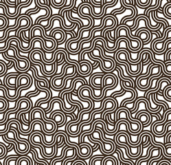 Fototapeta premium Stripy vector seamless pattern with woven lines, geometric abstract background, stripy net, optical maze, web network. Black and white design.