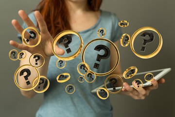 solving problem with digital question marks 3D rendering
