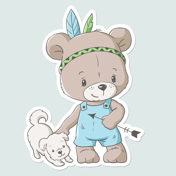 Vector illustration of a cute dog and baby bear Indian.