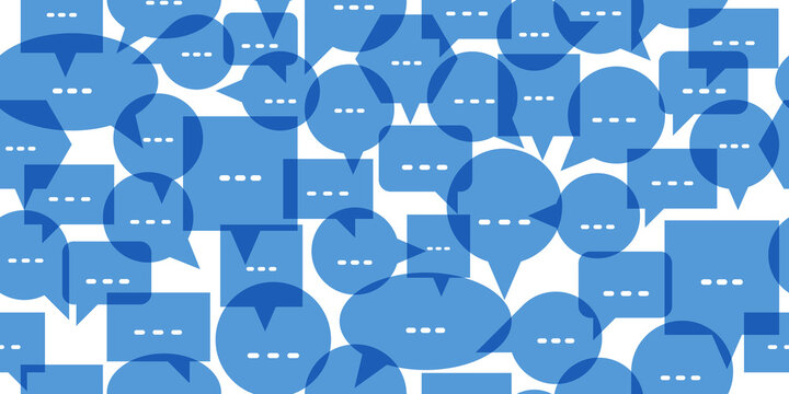 Speech bubbles seamless vector background, endless pattern with dialog signs, talk and discussion theme, social media communication.