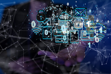 Artificial Intelligence Cloud technology. Integrated digital web concept background