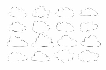 cloud set in hand drawn doodle sketch style