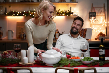 Couple ready for Christmas dinner