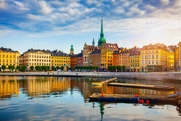 Cityscape of Gamla Stan city district in central Stockholm, Sweden
