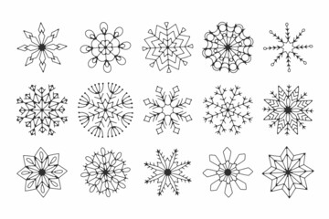 set of unique winter snowflakes christmas vector design for brochure banner card sticker