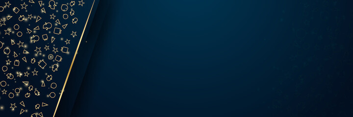 Beautiful christmas banner background with pattern, doodle, tree, snowman, gift, star, and text space