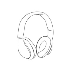 Wireless bluetooth headphones continuous line drawing. One line art of home appliance, music, listen, dj, sound, sound reduction, sound absorption, subwoofer.