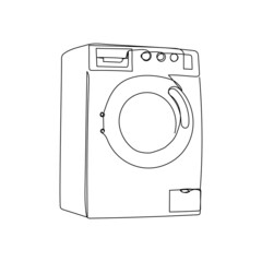 Washer and dryer line drawing. One line art of home appliance, bathroom, laundry room, clean linen, washing machine.