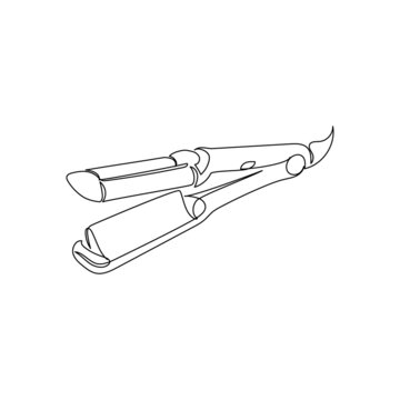 recommend clip art: Double barrel curling iron continuous line drawing. One line art of home appliance, curly hair, styling, hairdressing supplies.