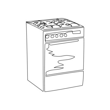 recommend clip art: Gas range cooker with oven, stove continuous line drawing. One line art of home appliance, kitchen, electrical, cooking food.