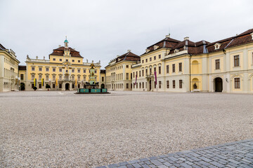Fototapeta na wymiar Ludwigsburg, Germany. The courtyard of the Ludwigsburg residence - the baroque palace of the rulers of the Württemberg house