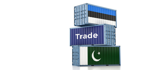 Shipping containers with Pakistan and Estonia flag. 3D Rendering 