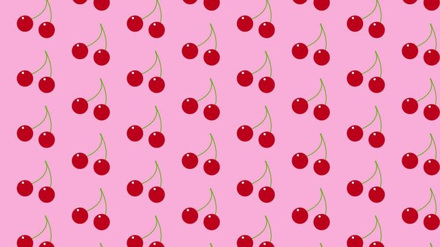 Cherry illustration pattern 4K background animation. さくらんぼのパターンイラストアニメーション 4K 背景素材