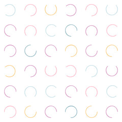 Seamless pattern with multicolored hand-drawn rings on a white background