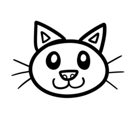 Stylized Adorable Happy Cat Face Doodle