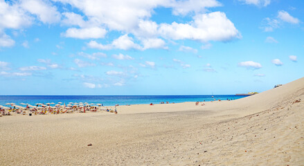 Fototapeta na wymiar Faro y Playa de Morro Jable en Jandia, Fuerteventura, Las Palmas, Islas Canarias, España, Europa 